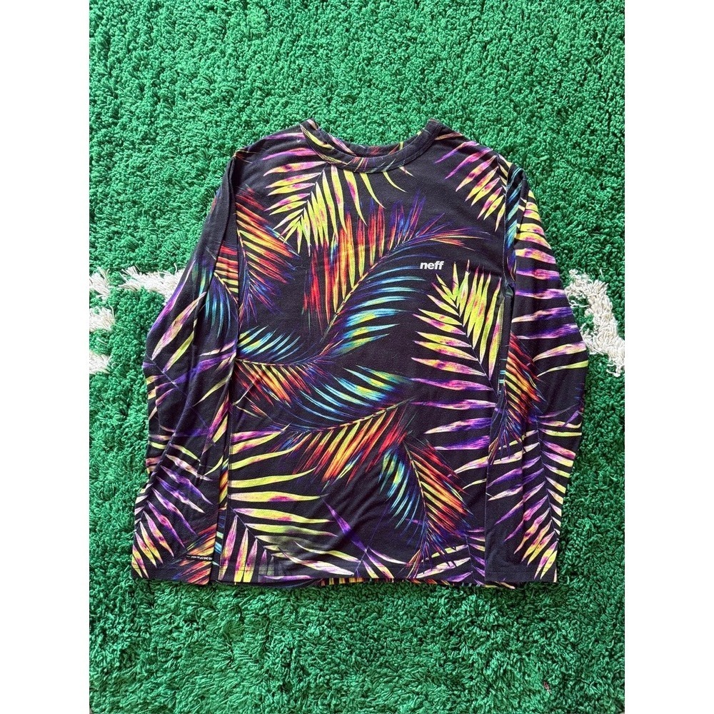 Neff Long Sleeve Palm Leaf Print T Shirt‎ Black Rainbow Tropical Size M
